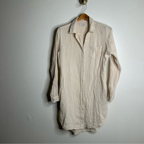 Trovata 100% Cotton Gauze Cream Button Down Shirt Dress