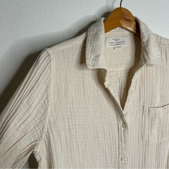 Trovata 100% Cotton Gauze Cream Button Down Shirt Dress