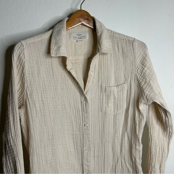 Trovata 100% Cotton Gauze Cream Button Down Shirt Dress