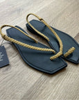 Reformation 100% Leather x Parme Marin Toe Ring Braided Cognac Black Sandal