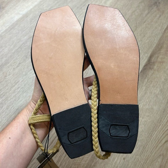 Reformation 100% Leather x Parme Marin Toe Ring Braided Cognac Black Sandal