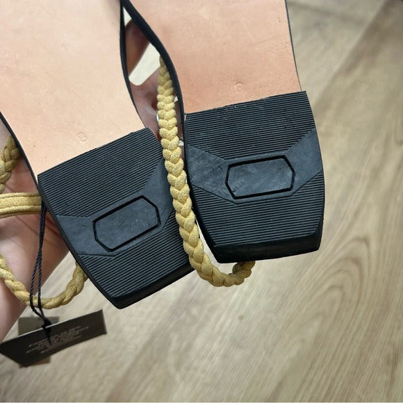 Reformation 100% Leather x Parme Marin Toe Ring Braided Cognac Black Sandal