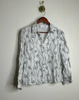 100% Linen Seashell Black Ocean Print Button Down Long Sleeve Shirt