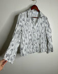 100% Linen Seashell Black Ocean Print Button Down Long Sleeve Shirt