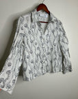 100% Linen Seashell Black Ocean Print Button Down Long Sleeve Shirt