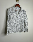 100% Linen Seashell Black Ocean Print Button Down Long Sleeve Shirt