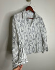 100% Linen Seashell Black Ocean Print Button Down Long Sleeve Shirt