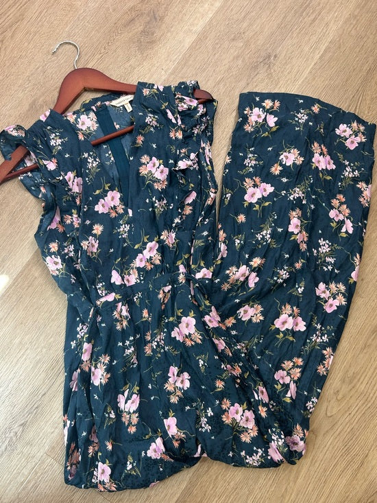 Rebecca Taylor Rebecca Taylor 100% Silk Floral V - Neck Wide Leg Jumpsuit Short Sleeve - Silk