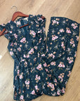 Rebecca Taylor 100% Silk Floral V - Neck Wide Leg Jumpsuit Short Sleeve