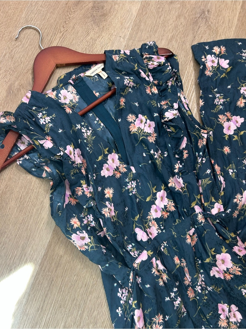 Rebecca Taylor Rebecca Taylor 100% Silk Floral V - Neck Wide Leg Jumpsuit Short Sleeve - Silk