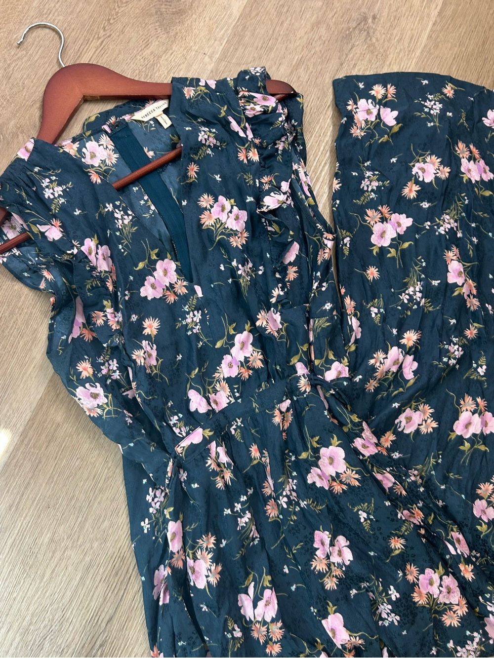 Rebecca Taylor Rebecca Taylor 100% Silk Floral V - Neck Wide Leg Jumpsuit Short Sleeve - Silk