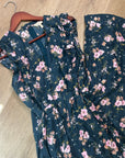Rebecca Taylor 100% Silk Floral V - Neck Wide Leg Jumpsuit Short Sleeve