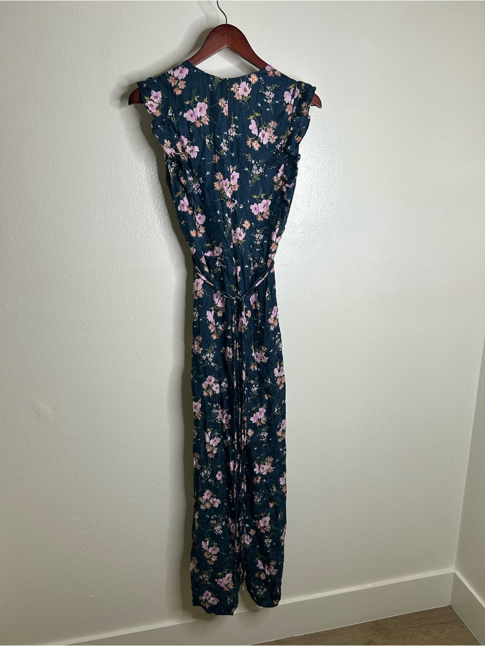 Rebecca Taylor 100% Silk Floral V - Neck Wide Leg Jumpsuit Short Sleeve