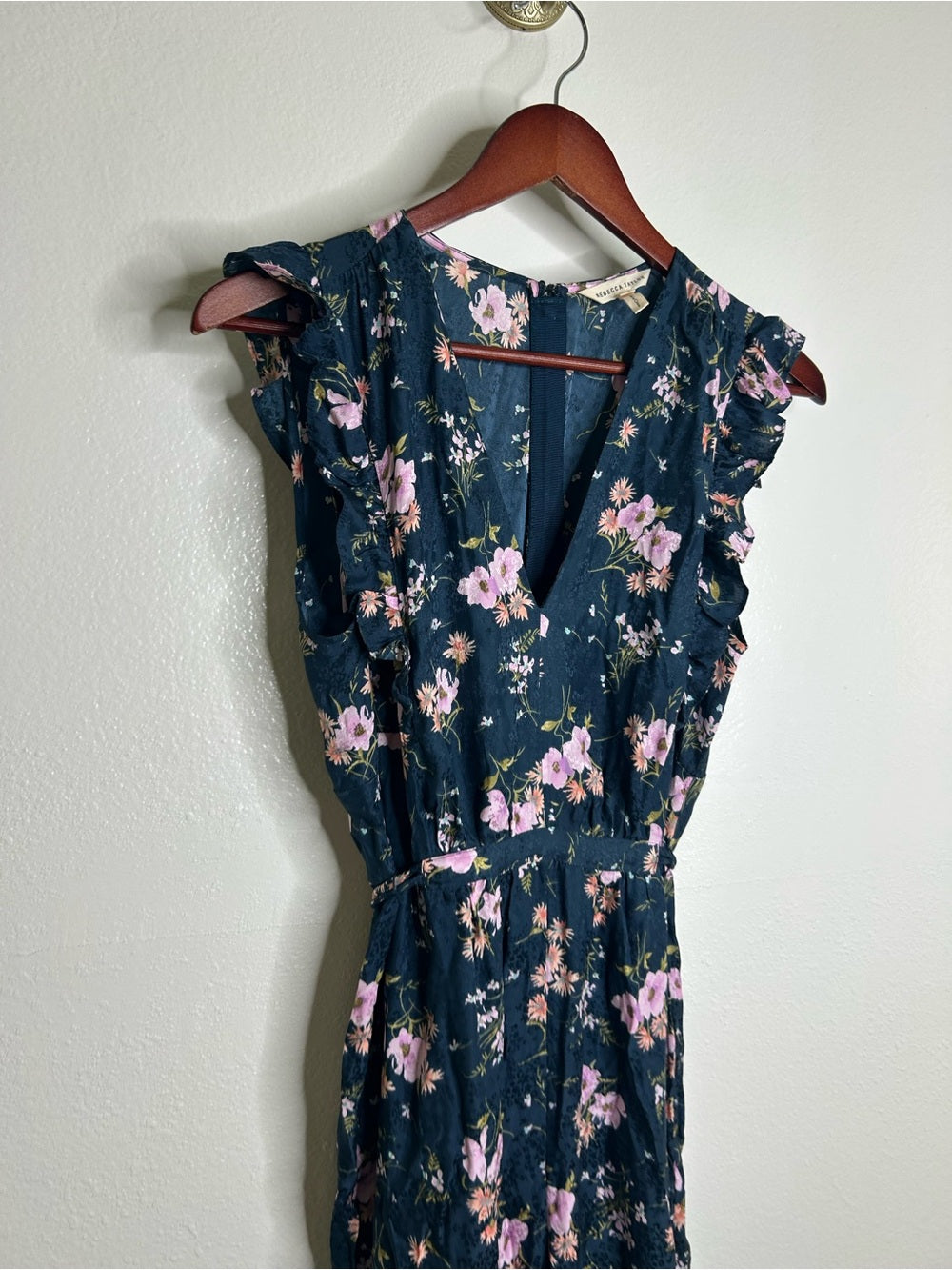 Rebecca Taylor 100% Silk Floral V - Neck Wide Leg Jumpsuit Short Sleeve