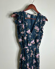 Rebecca Taylor 100% Silk Floral V - Neck Wide Leg Jumpsuit Short Sleeve