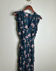 Rebecca Taylor 100% Silk Floral V - Neck Wide Leg Jumpsuit Short Sleeve