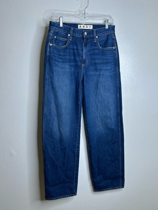 AMO AMO 100% Cotton Christie High Rise Full Length Barrel Jean Dark Wash - Cotton