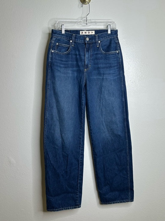 AMO AMO 100% Cotton Christie High Rise Full Length Barrel Jean Dark Wash - Cotton