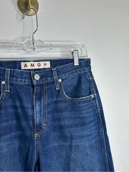 AMO 100% Cotton Christie High Rise Full Length Barrel Jean Dark Wash