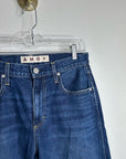 AMO 100% Cotton Christie High Rise Full Length Barrel Jean Dark Wash