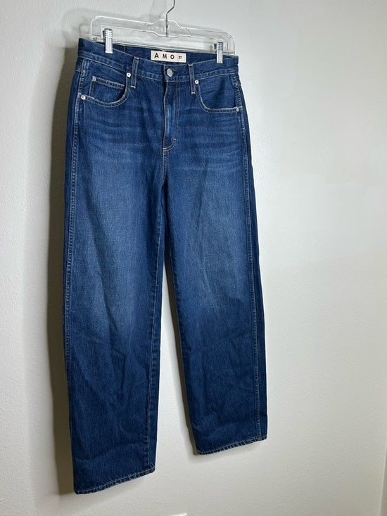 AMO 100% Cotton Christie High Rise Full Length Barrel Jean Dark Wash