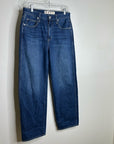 AMO 100% Cotton Christie High Rise Full Length Barrel Jean Dark Wash