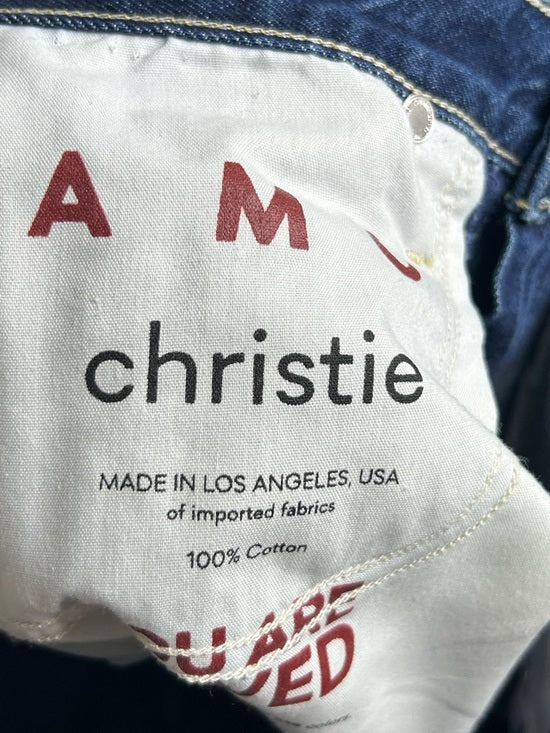 AMO 100% Cotton Christie High Rise Full Length Barrel Jean Dark Wash