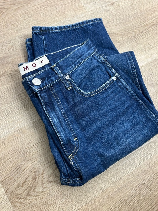 AMO AMO 100% Cotton Christie High Rise Full Length Barrel Jean Dark Wash - Cotton