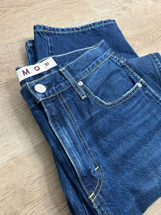 AMO AMO 100% Cotton Christie High Rise Full Length Barrel Jean Dark Wash - Cotton