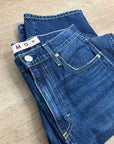 AMO 100% Cotton Christie High Rise Full Length Barrel Jean Dark Wash