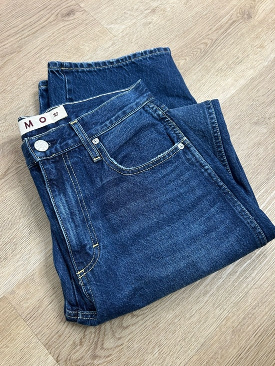 AMO AMO 100% Cotton Christie High Rise Full Length Barrel Jean Dark Wash - Cotton