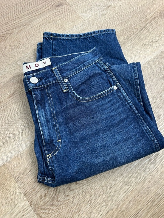 AMO AMO 100% Cotton Christie High Rise Full Length Barrel Jean Dark Wash - Cotton