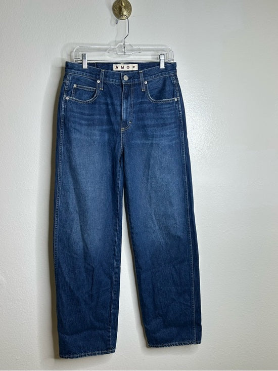 AMO 100% Cotton Christie High Rise Full Length Barrel Jean Dark Wash