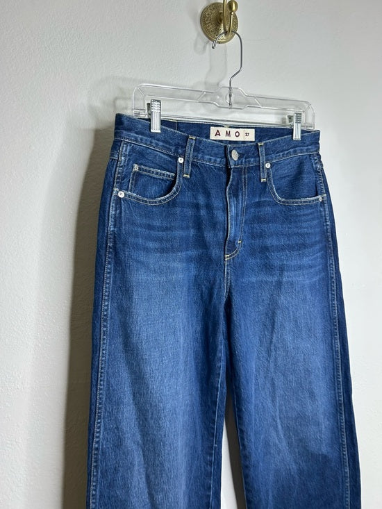 AMO 100% Cotton Christie High Rise Full Length Barrel Jean Dark Wash