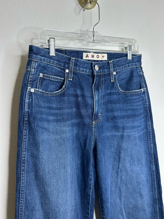 AMO 100% Cotton Christie High Rise Full Length Barrel Jean Dark Wash