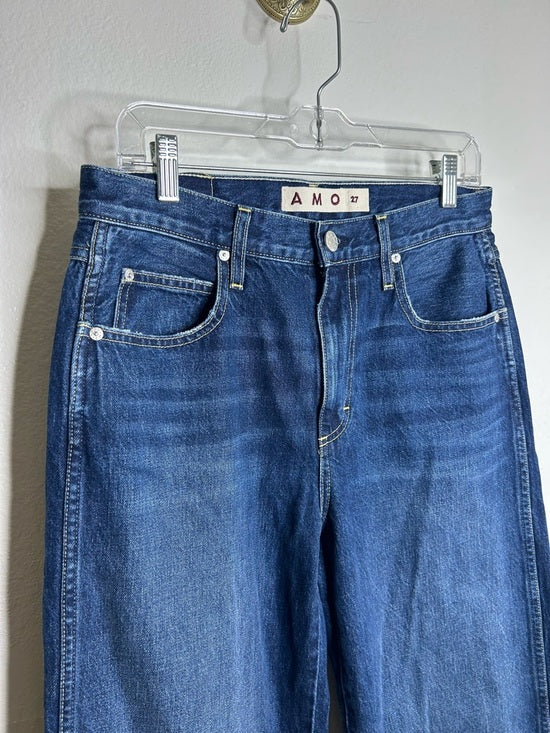 AMO 100% Cotton Christie High Rise Full Length Barrel Jean Dark Wash