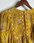 Cleobella 100% Cotton Yellow Tan Neutral Balloon Sleeve Peasant Style Blouse Top