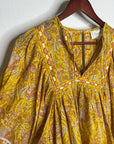 Cleobella 100% Cotton Yellow Tan Neutral Balloon Sleeve Peasant Style Blouse Top