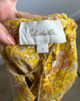Cleobella 100% Cotton Yellow Tan Neutral Balloon Sleeve Peasant Style Blouse Top