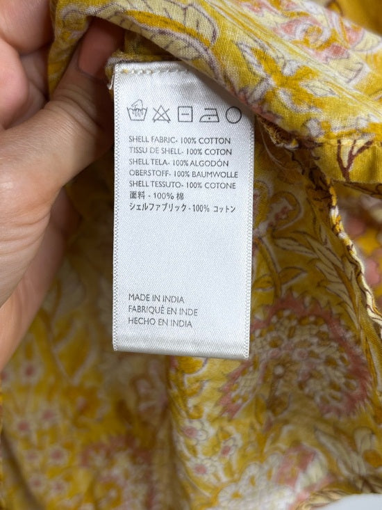 Cleobella 100% Cotton Yellow Tan Neutral Balloon Sleeve Peasant Style Blouse Top