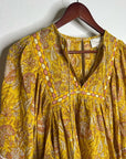 Cleobella 100% Cotton Yellow Tan Neutral Balloon Sleeve Peasant Style Blouse Top