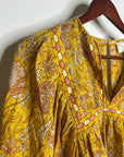 Cleobella 100% Cotton Yellow Tan Neutral Balloon Sleeve Peasant Style Blouse Top