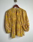 Cleobella 100% Cotton Yellow Tan Neutral Balloon Sleeve Peasant Style Blouse Top