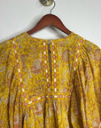Cleobella 100% Cotton Yellow Tan Neutral Balloon Sleeve Peasant Style Blouse Top