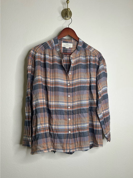 Trovata 100% Cotton Striped Plaid Multicolor Lily Blouse Long Sleeve Button Down