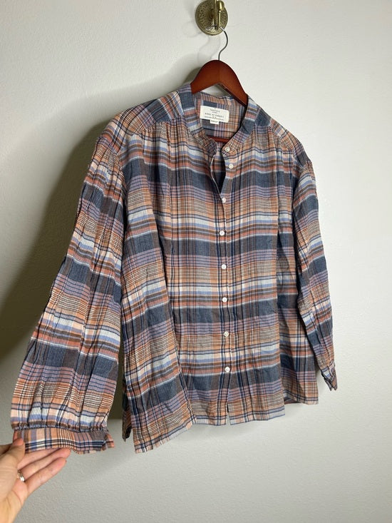 Trovata 100% Cotton Striped Plaid Multicolor Lily Blouse Long Sleeve Button Down