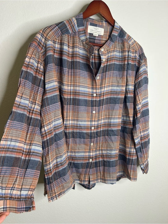 Trovata 100% Cotton Striped Plaid Multicolor Lily Blouse Long Sleeve Button Down