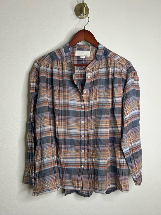 Trovata 100% Cotton Striped Plaid Multicolor Lily Blouse Long Sleeve Button Down