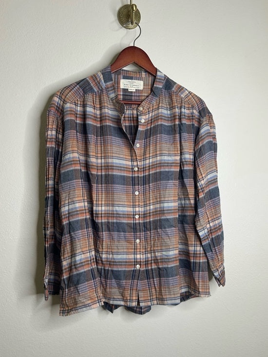 Trovata 100% Cotton Striped Plaid Multicolor Lily Blouse Long Sleeve Button Down