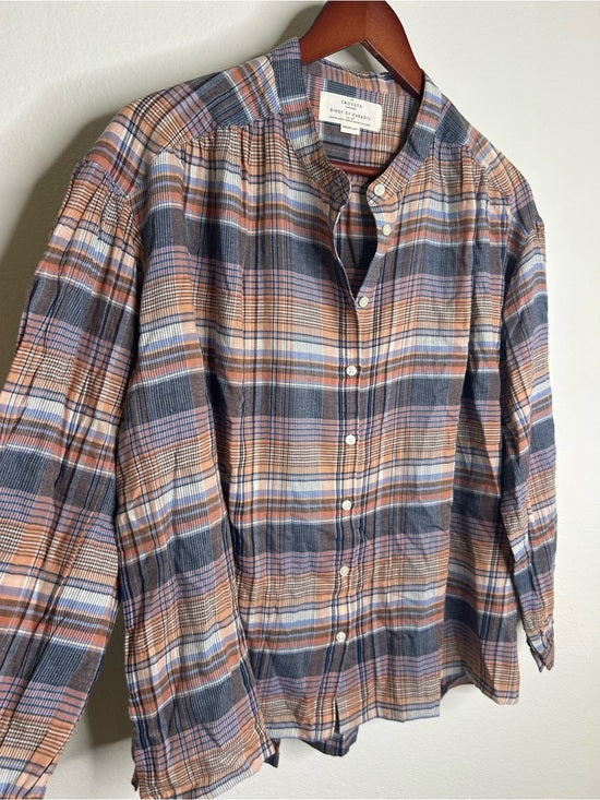 Trovata 100% Cotton Striped Plaid Multicolor Lily Blouse Long Sleeve Button Down